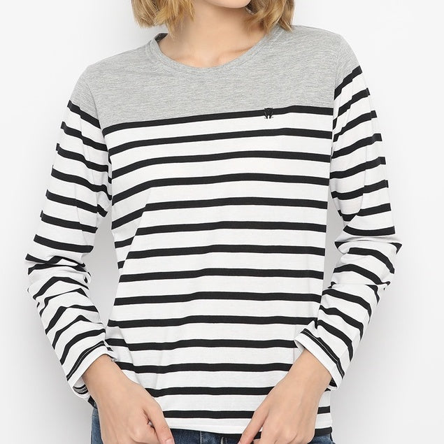 MATSUDA Kaos Wanita T Shirt Stripe Katun Avery