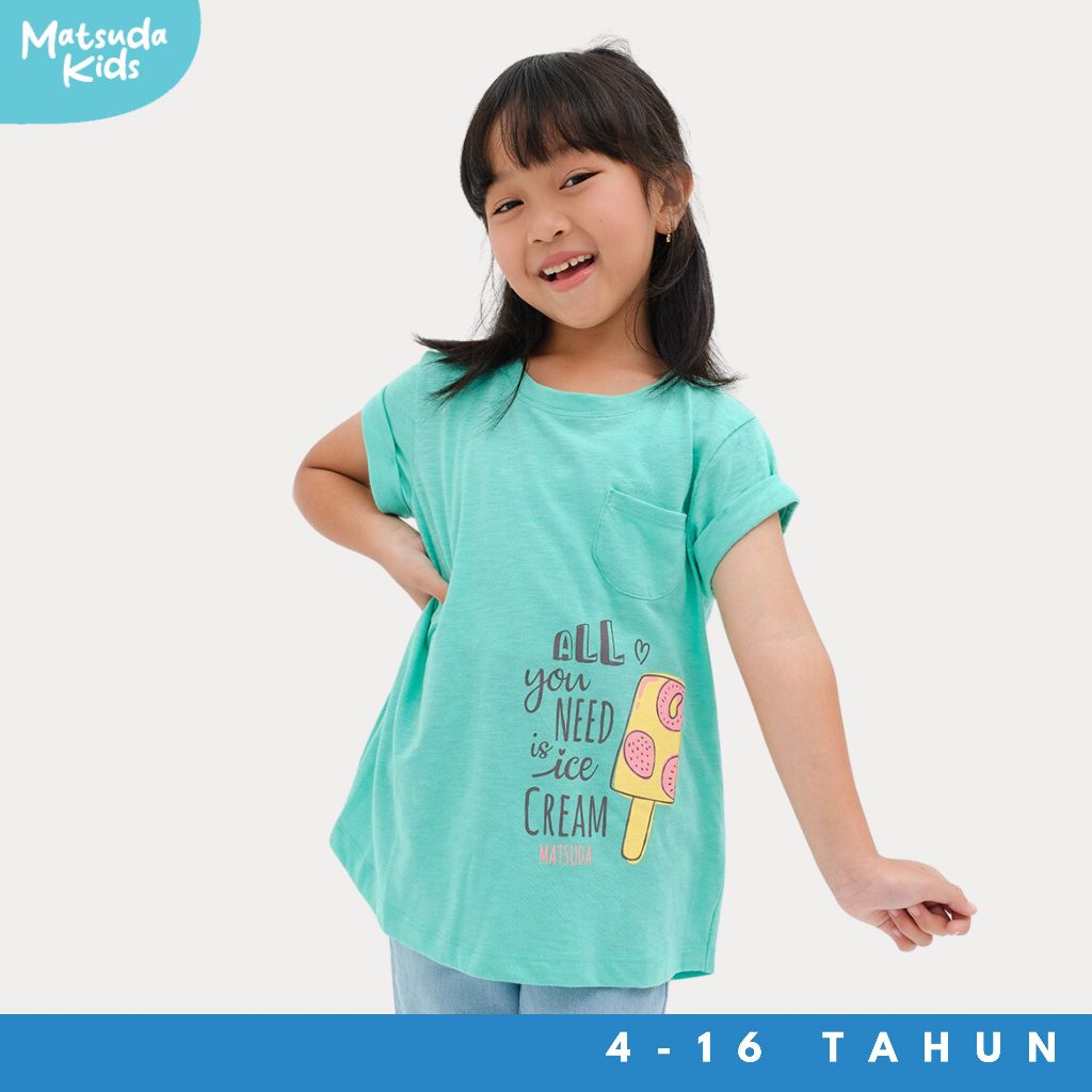 Matsuda baju kaos anak perempuan katun umur 4-16 Claude