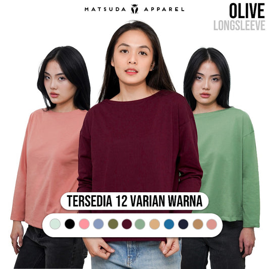 Matsuda Kaos Polos Wanita Lengan Panjang T Shirt Olive