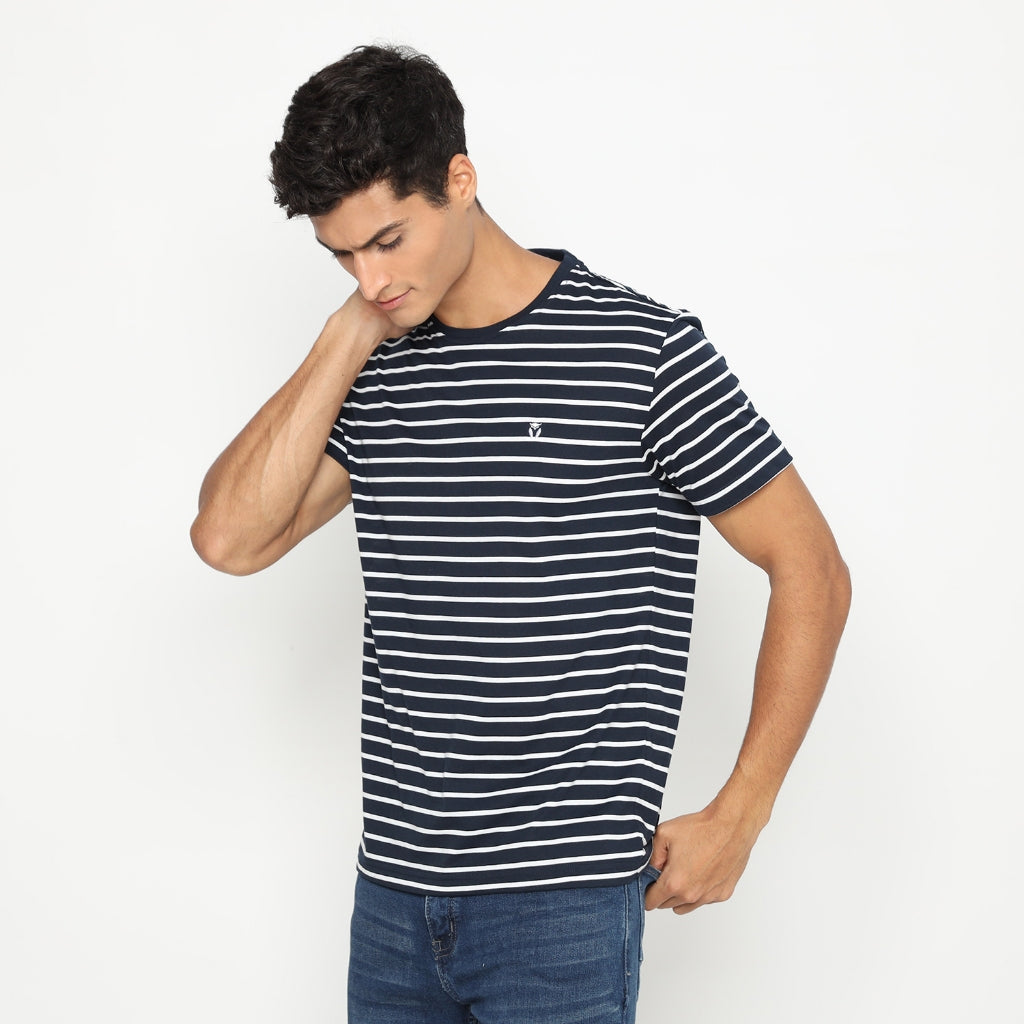Matsuda T Shirt Pria Kaos Stripe Nantan Navy White