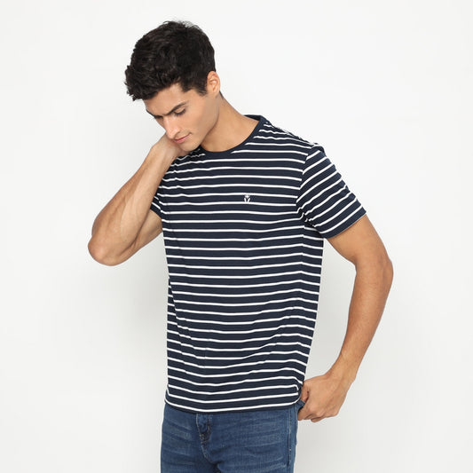 Matsuda T Shirt Pria Kaos Stripe Nantan Navy White