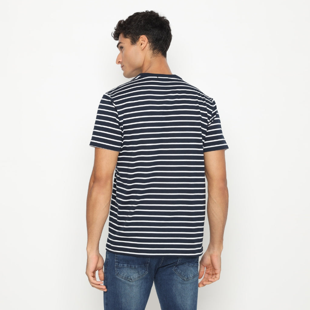 Matsuda T Shirt Pria Kaos Stripe Nantan Navy White