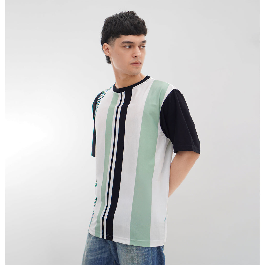 Matsuda T Shirt Pria Kaos oversize Stripe Tosu WHITE