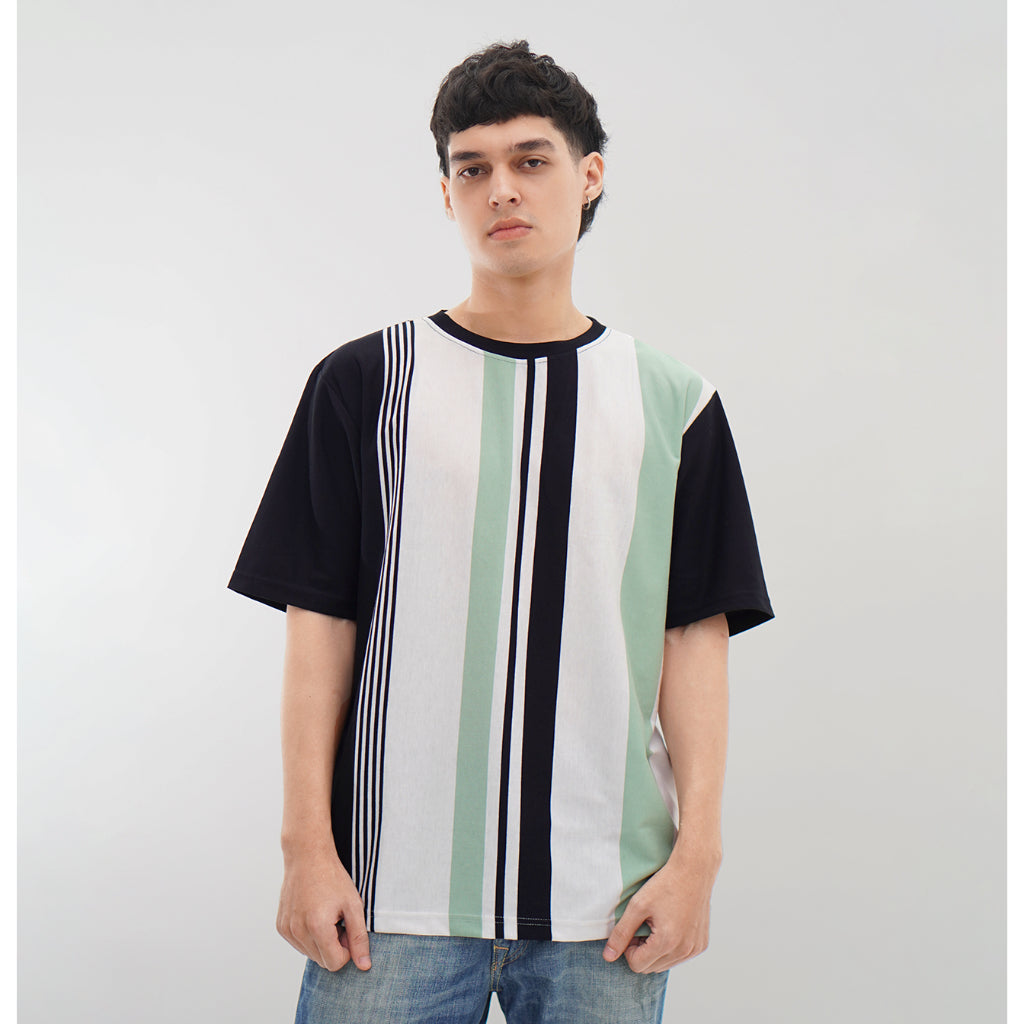 Matsuda T Shirt Pria Kaos oversize Stripe Tosu WHITE