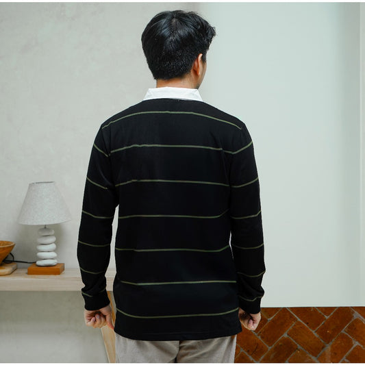 Matsuda Kaos Rugby Polo Shirt Katun Pria Lengan Panjang Tsuyama Black