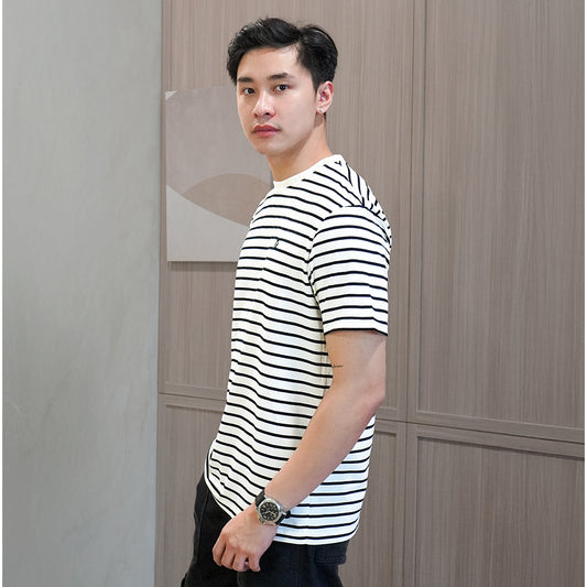 Matsuda T Shirt Pria Kaos Stripe Nantan Oblong Baju Off White Black