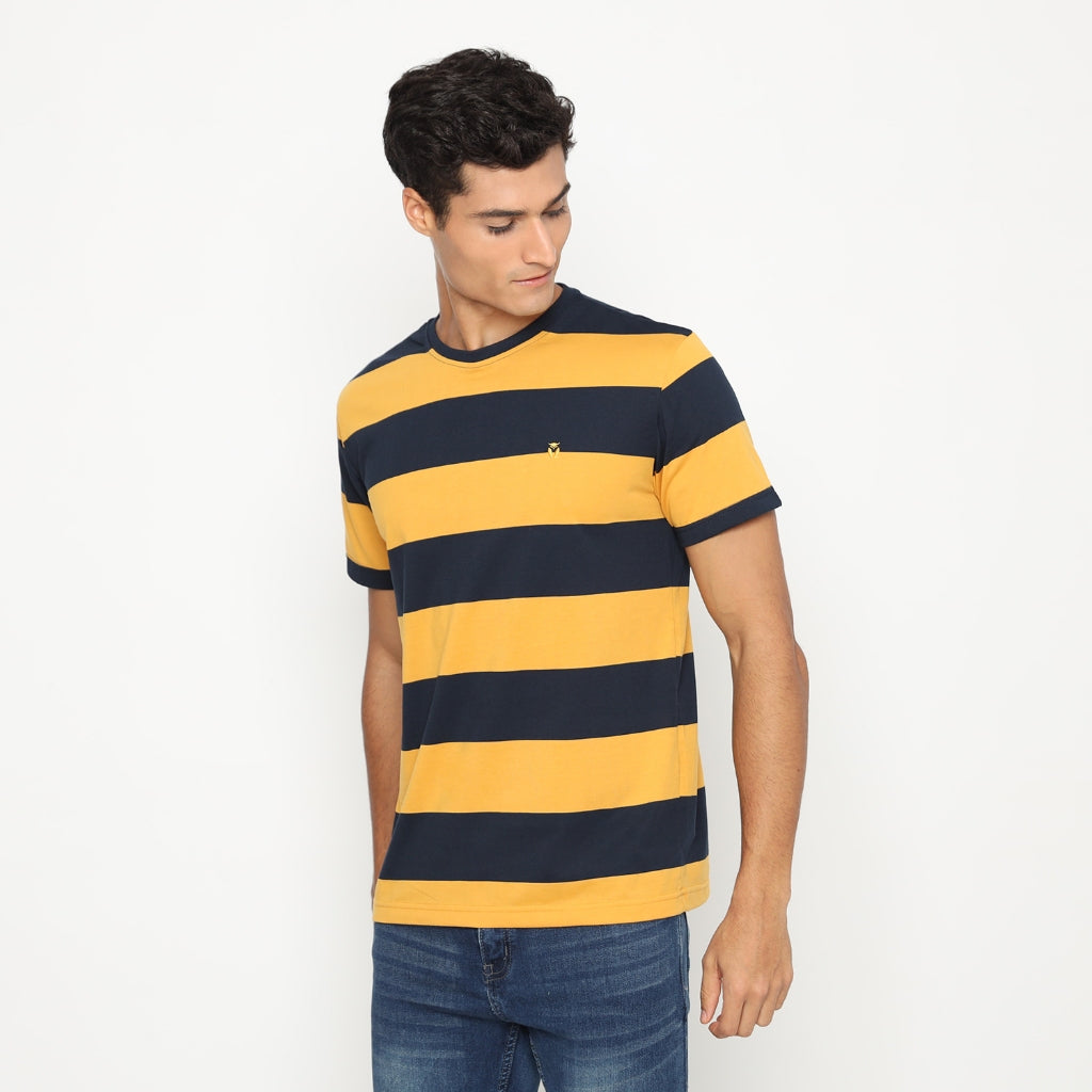 Matsuda T Shirt Pria Kaos Stripe Nanao Baju Katun Combed Garis Navy Teracota