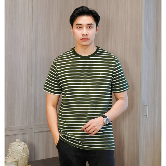 Matsuda T Shirt Pria Kaos Stripe Nantan Oblong Baju Olive White