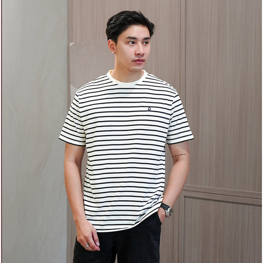 Matsuda T Shirt Pria Kaos Stripe Nantan Oblong Baju Off White Black