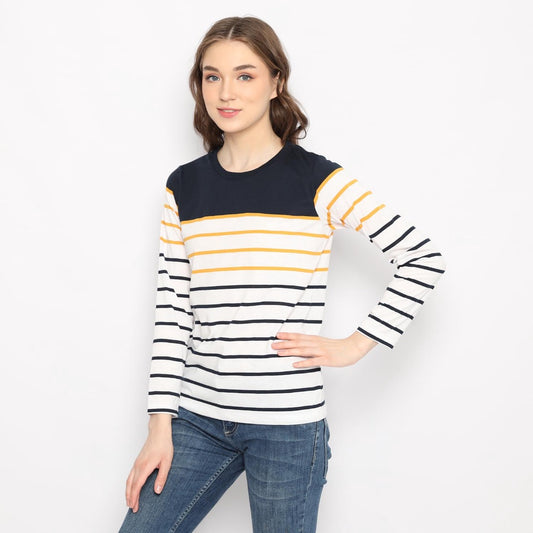 MATSUDA Kaos Wanita T Shirt Stripe Katun Cora