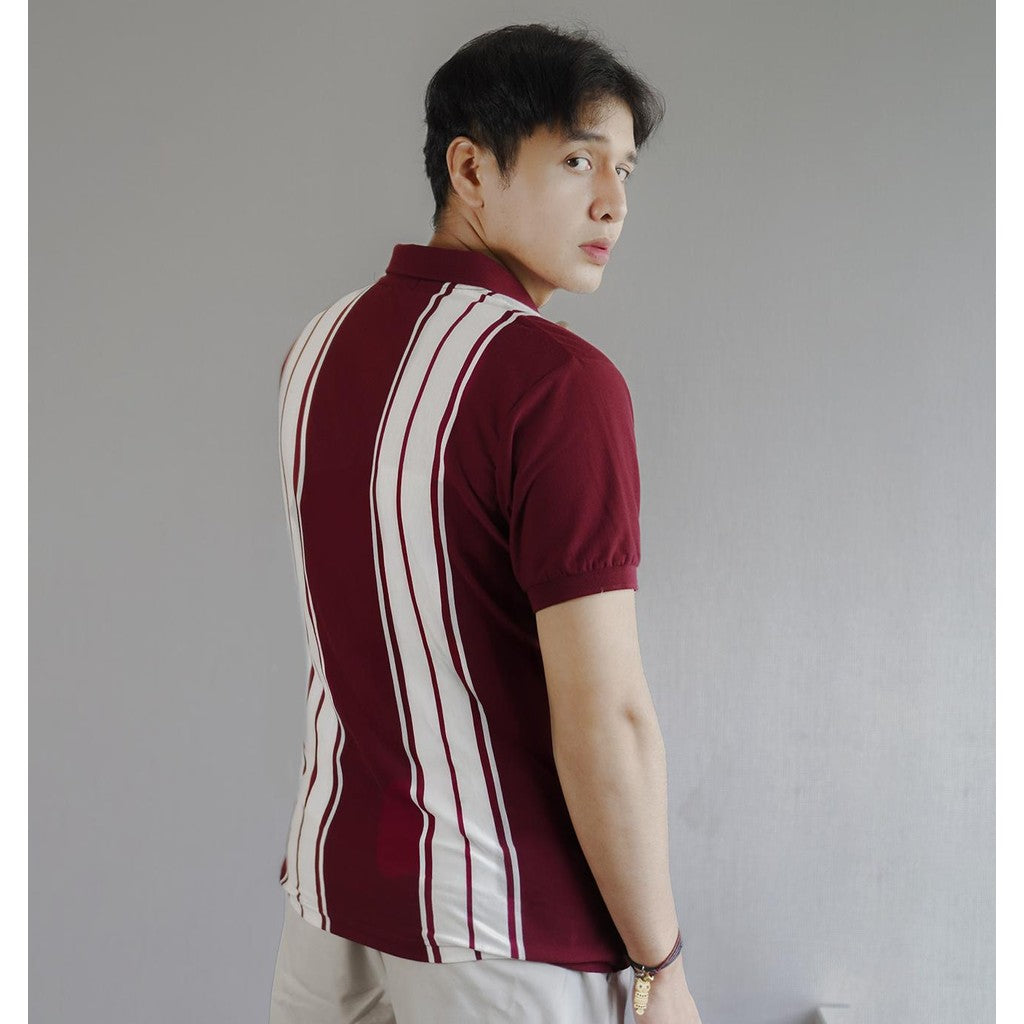 MATSUDA Baju Kaos Polo Shirt Dewasa Stripe Pria Kerah Katun Sumida Burgundy