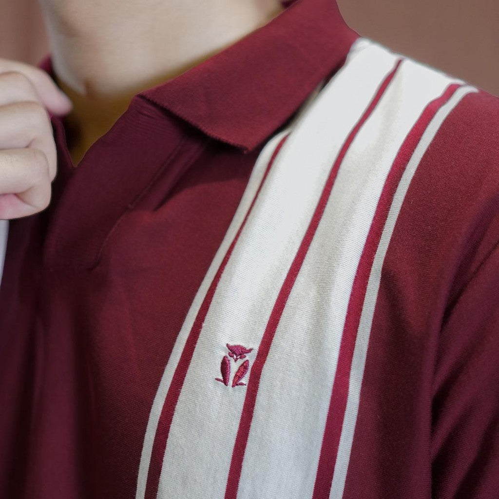 MATSUDA Baju Kaos Polo Shirt Dewasa Stripe Pria Kerah Katun Sumida Burgundy