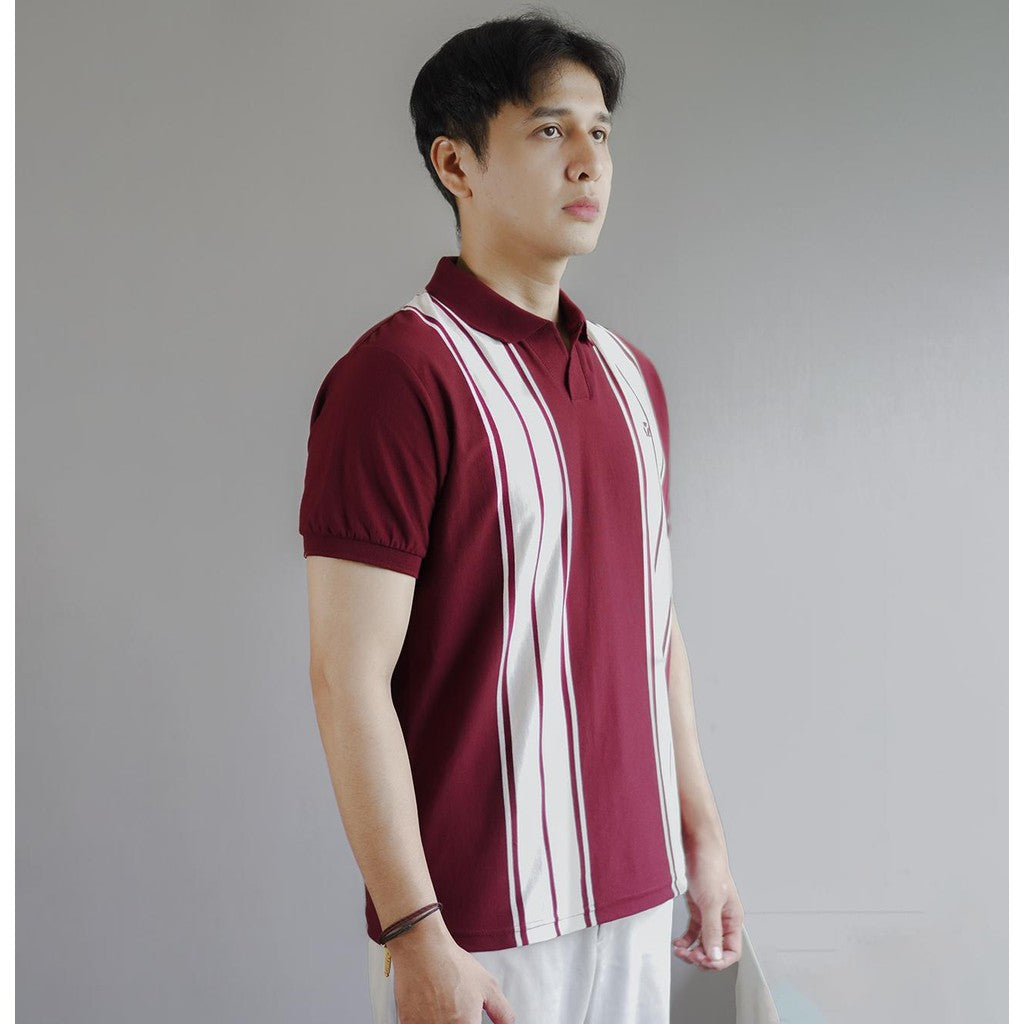 MATSUDA Baju Kaos Polo Shirt Dewasa Stripe Pria Kerah Katun Sumida Burgundy