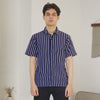 Matsuda Kemeja Pria Stripe Lengan pendek Ojiya Navy White