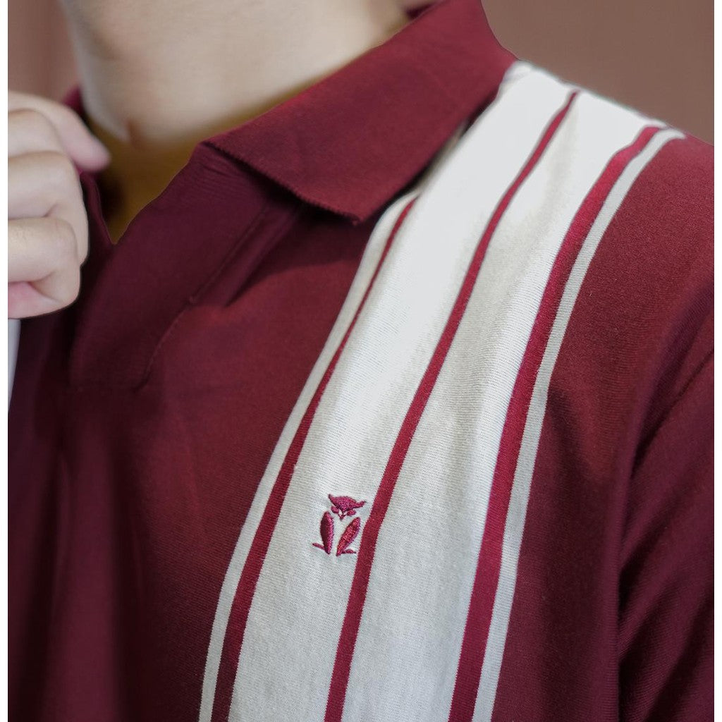 MATSUDA Baju Kaos Polo Shirt Dewasa Stripe Pria Kerah Katun Sumida Burgundy