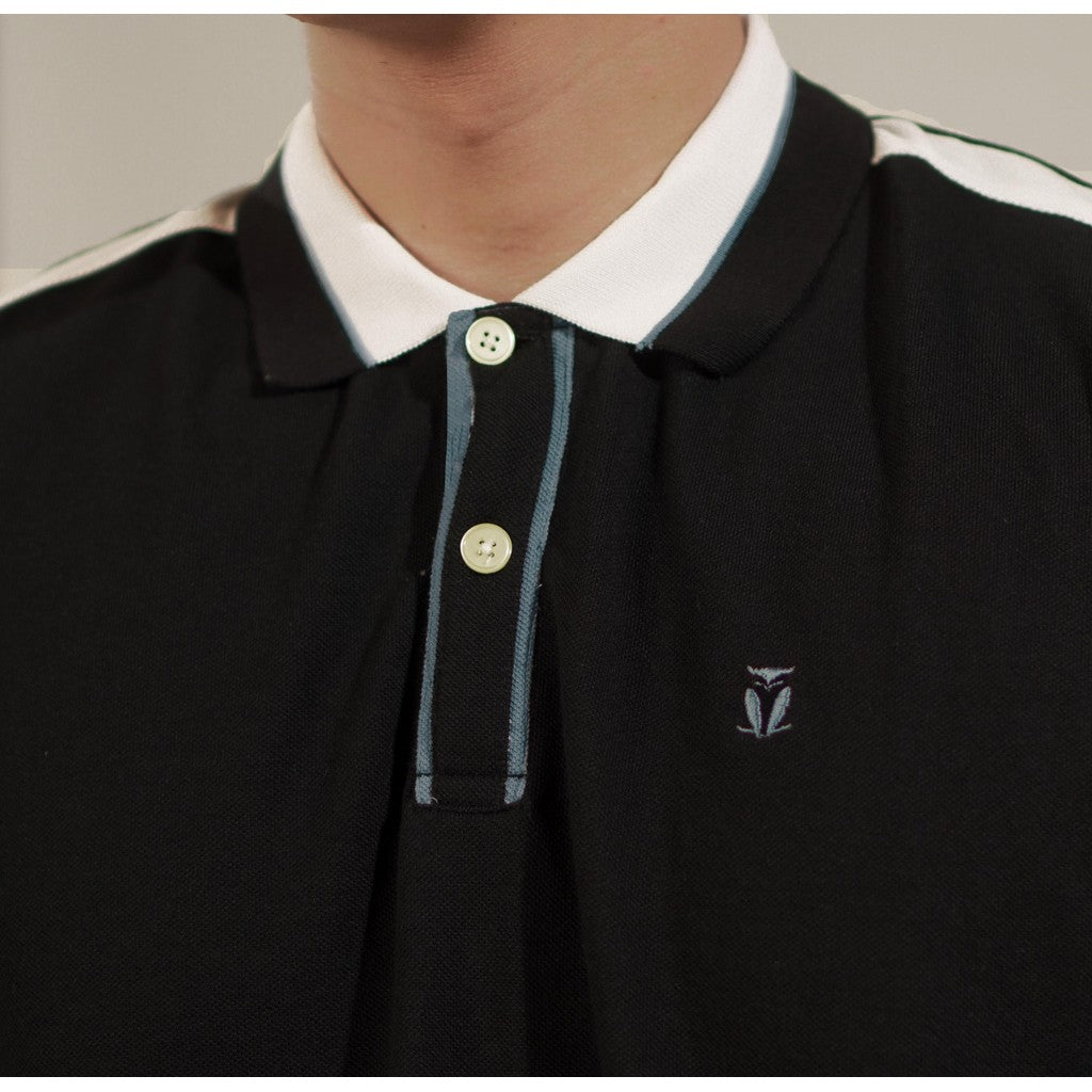 MATSUDA Baju Kaos Polo Shirt Dewasa Stripe Pria Kerah Katun Tama Black