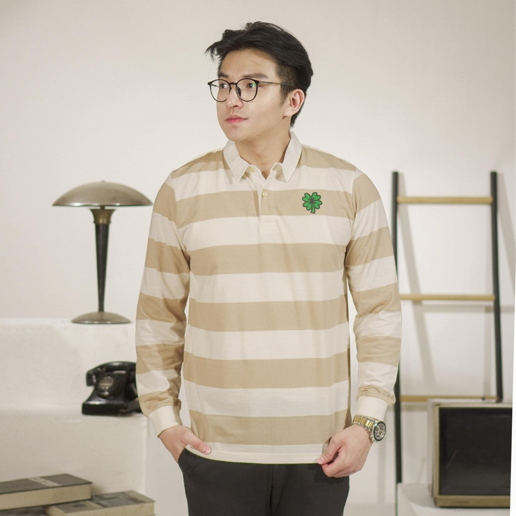 Matsuda Kaos Rugby Polo Shirt Katun Pria Lengan Panjang Shimabara Offwhite Stone