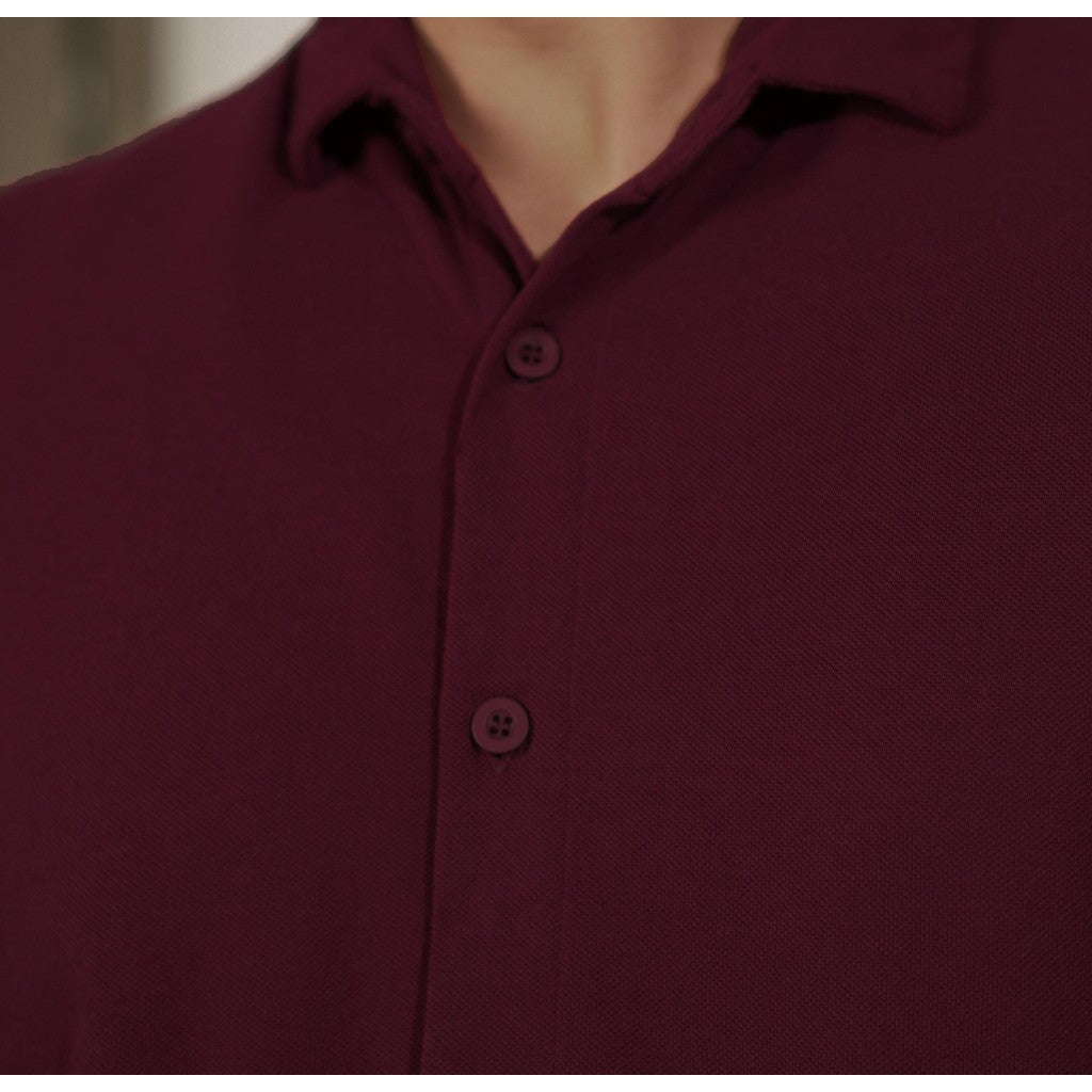 Matsuda Kemeja Pria Polos Lengan pendek Kasual Shiroi Burgundy