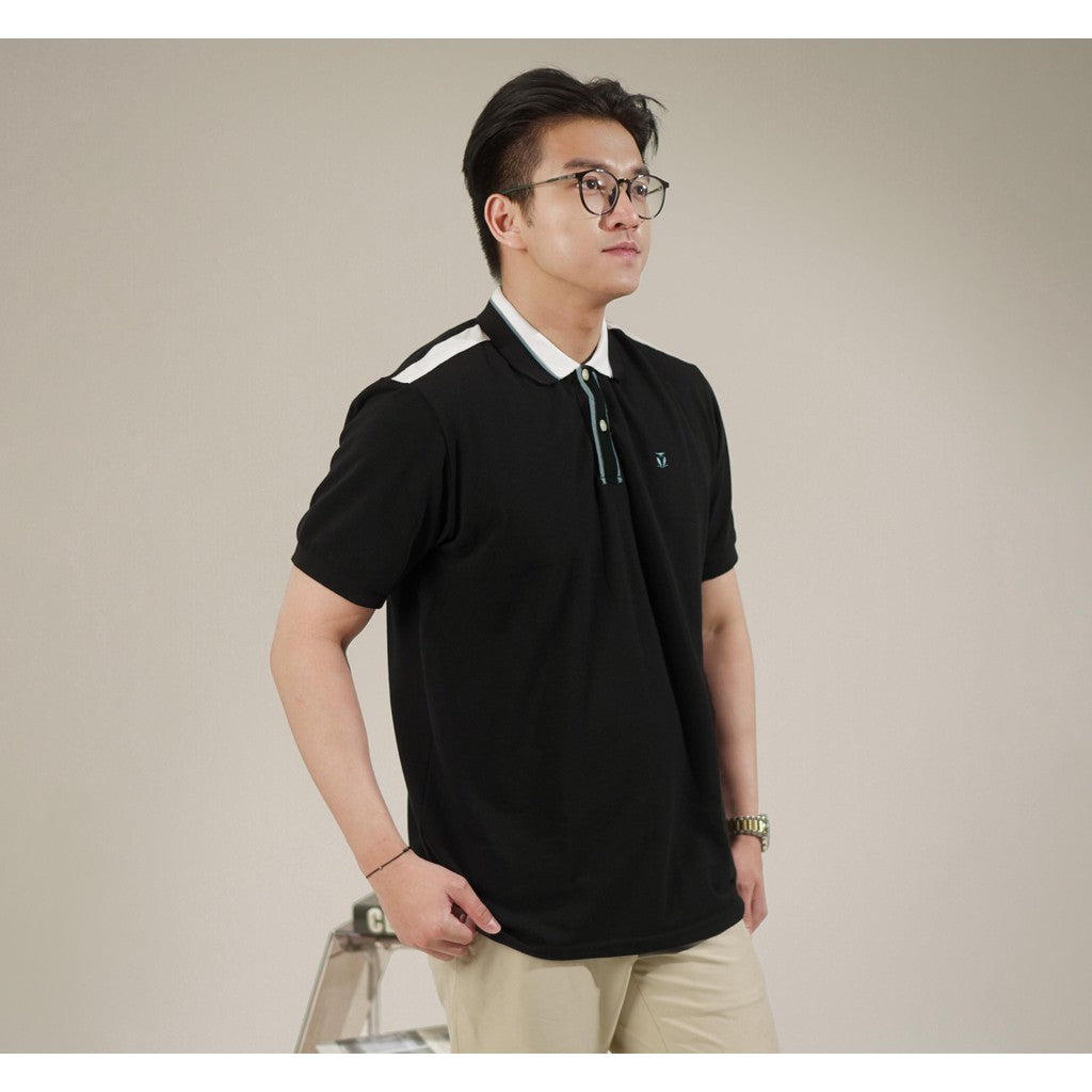 MATSUDA Baju Kaos Polo Shirt Dewasa Stripe Pria Kerah Katun Tama Black