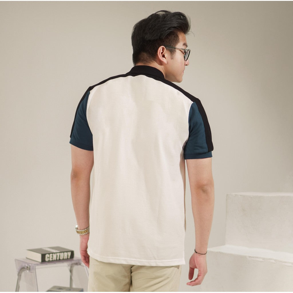 MATSUDA Baju Kaos Polo Shirt Dewasa Stripe Pria Kerah Katun Tomisato White