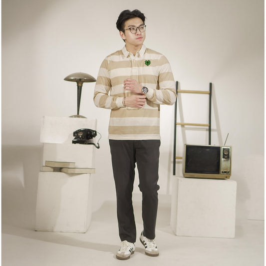 Matsuda Kaos Rugby Polo Shirt Katun Pria Lengan Panjang Shimabara Offwhite Stone