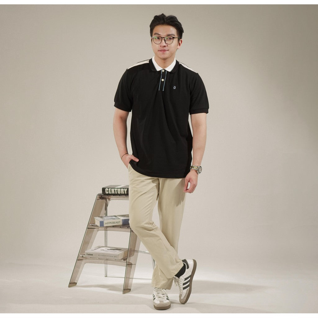 MATSUDA Baju Kaos Polo Shirt Dewasa Stripe Pria Kerah Katun Tama Black