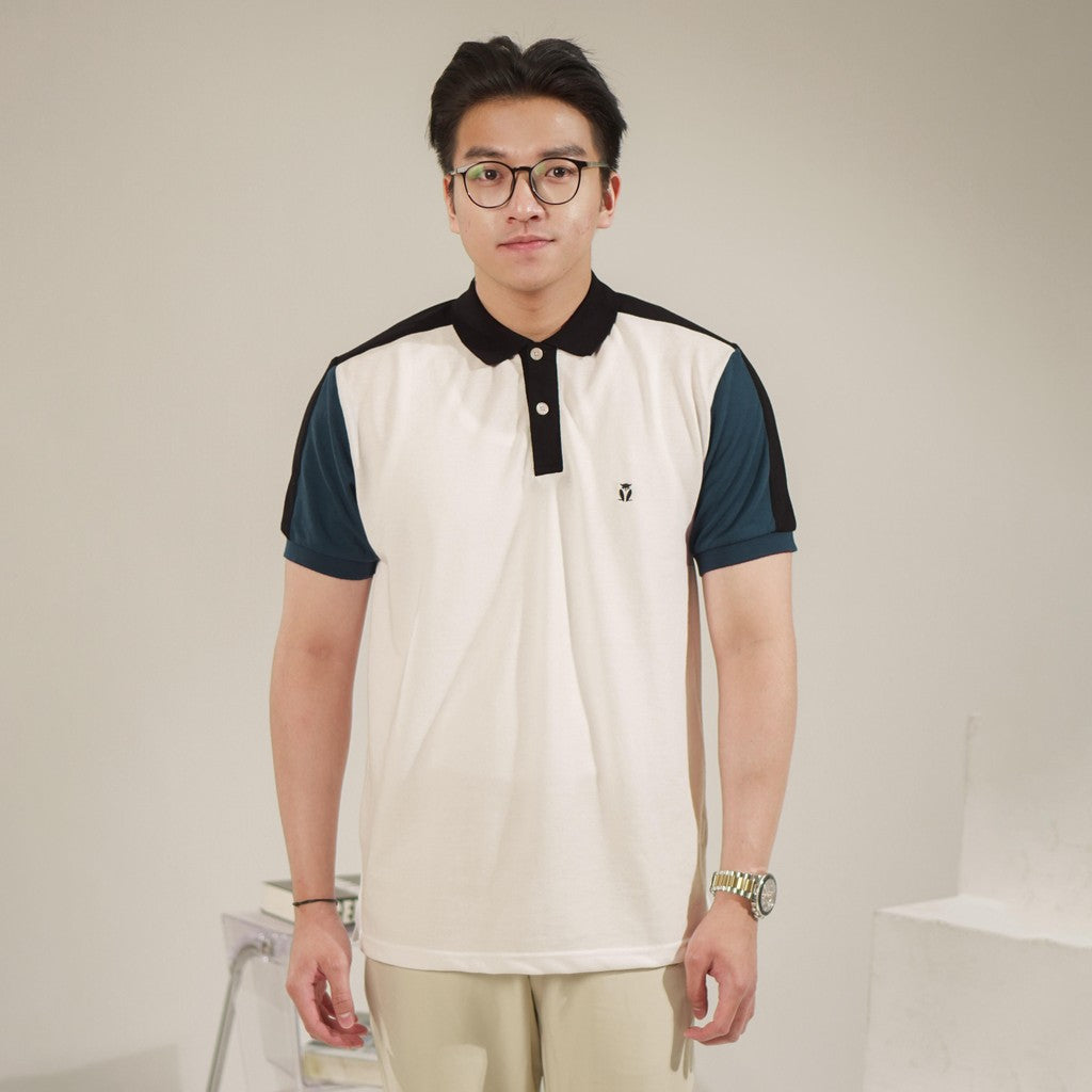 MATSUDA Baju Kaos Polo Shirt Dewasa Stripe Pria Kerah Katun Tomisato White