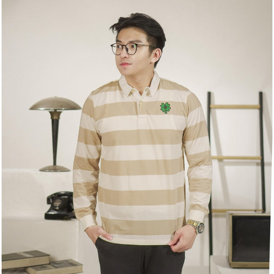 Matsuda Kaos Rugby Polo Shirt Katun Pria Lengan Panjang Shimabara Offwhite Stone