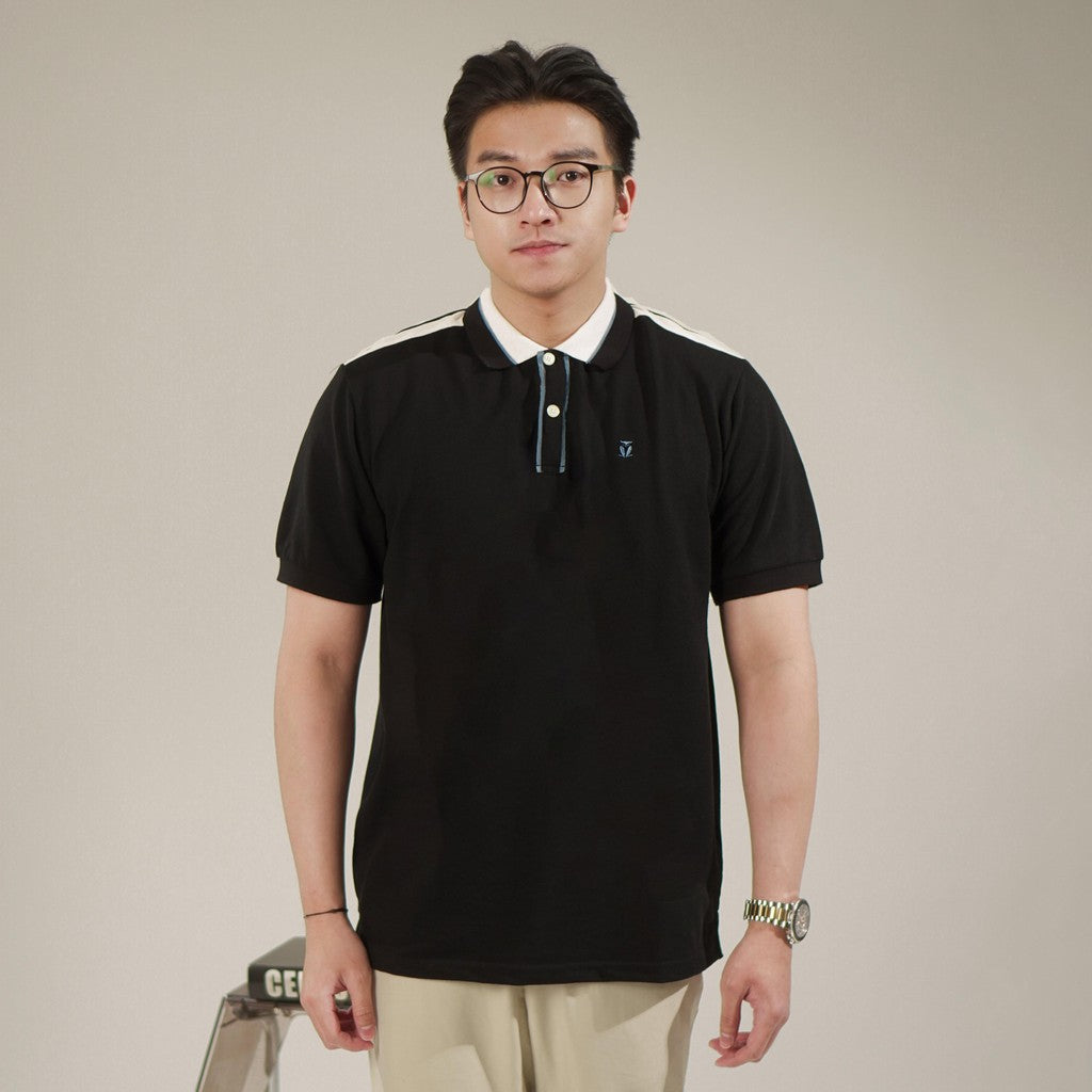 MATSUDA Baju Kaos Polo Shirt Dewasa Stripe Pria Kerah Katun Tama Black