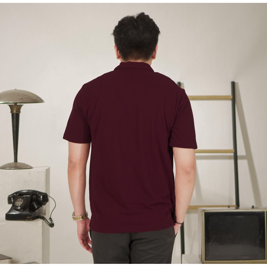 Matsuda Kemeja Pria Polos Lengan pendek Kasual Shiroi Burgundy