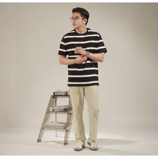 Matsuda T Shirt Pria Kaos Stripe Tamba Oblong Baju Black-White
