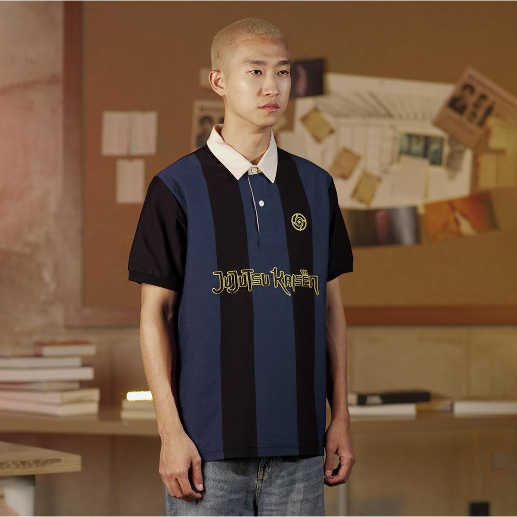 JUJUTSU KAISEN | MATSUDA Polo Shirt Stripe Pria Kossen Black-Blue