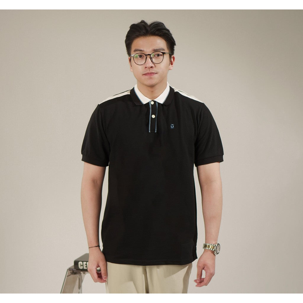 MATSUDA Baju Kaos Polo Shirt Dewasa Stripe Pria Kerah Katun Tama Black