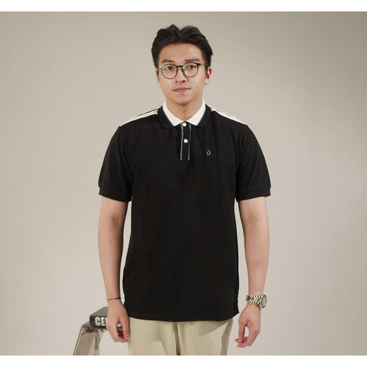 MATSUDA Baju Kaos Polo Shirt Dewasa Stripe Pria Kerah Katun Tama Black