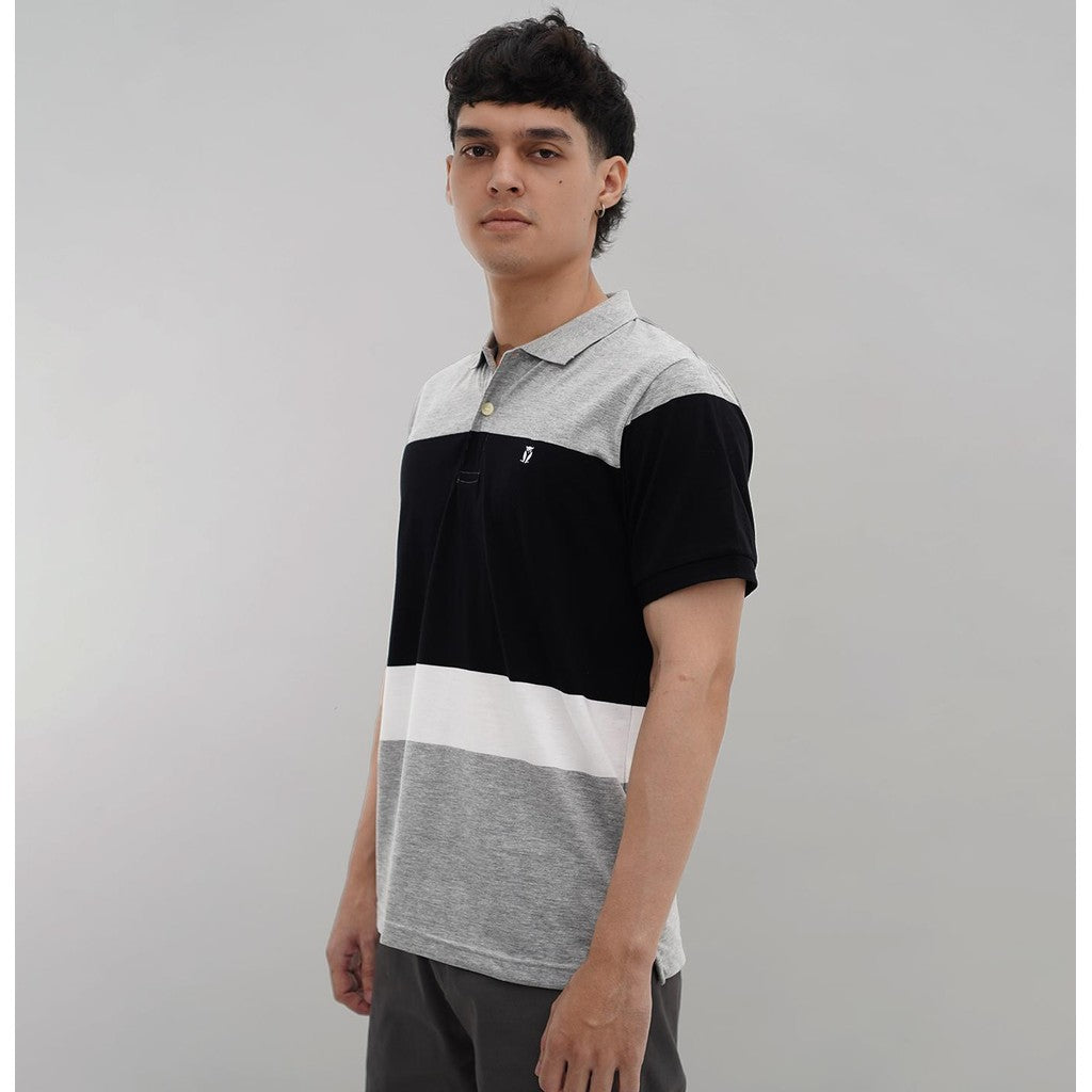 MATSUDA Kaos Polo Shirt Stripe Lengan Pendek Towada Grey