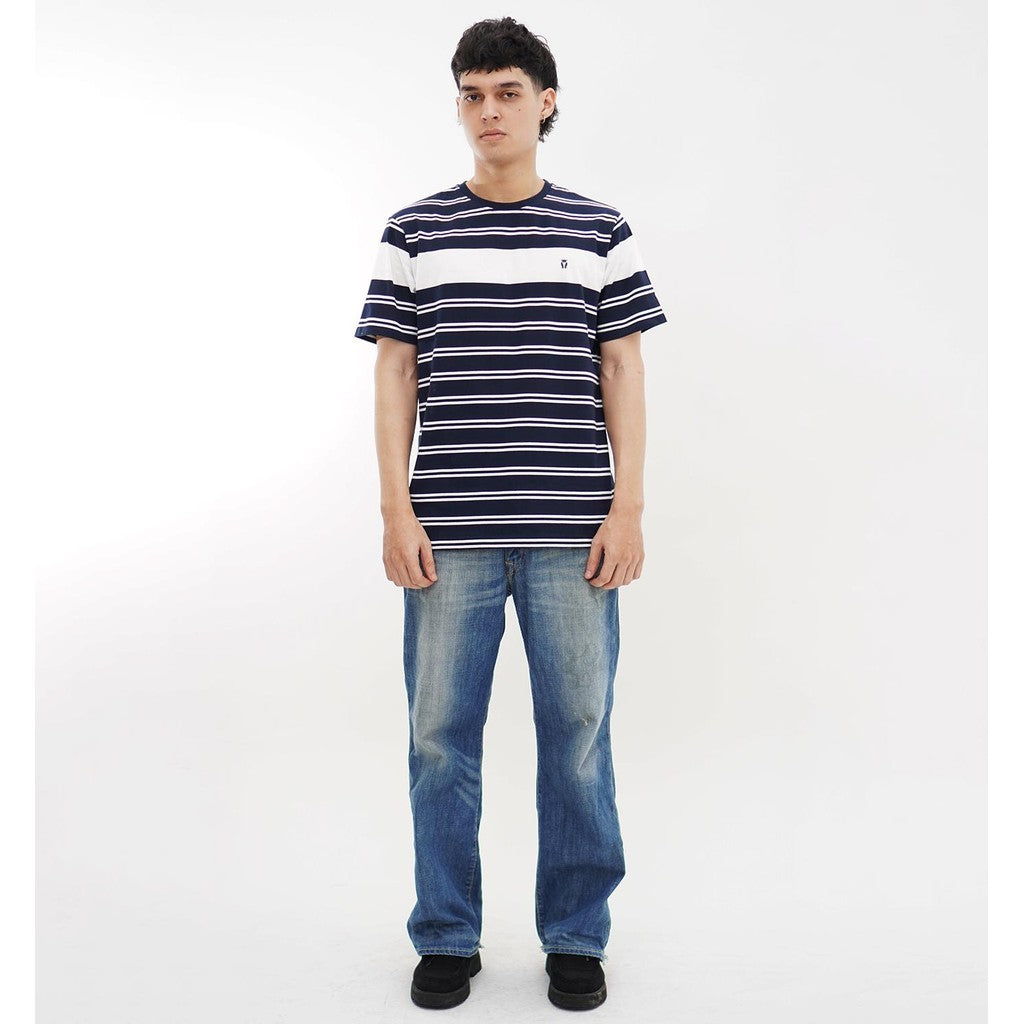 Matsuda T Shirt Pria Kaos Stripe Odate Navy