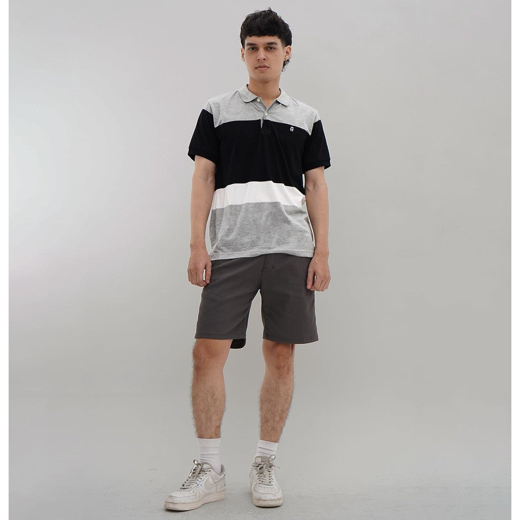 MATSUDA Kaos Polo Shirt Stripe Lengan Pendek Towada Grey
