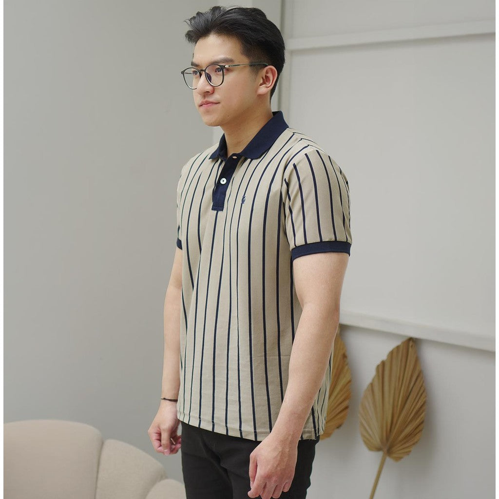 MATSUDA Baju Kaos Polo Shirt Dewasa Stripe Pria Kerah Katun Otawara Spray Green