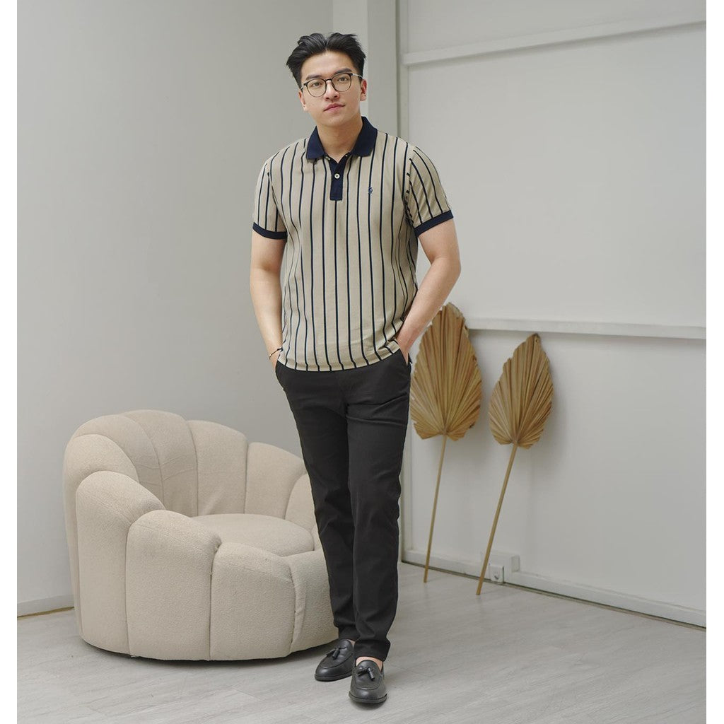 MATSUDA Baju Kaos Polo Shirt Dewasa Stripe Pria Kerah Katun Otawara Spray Green