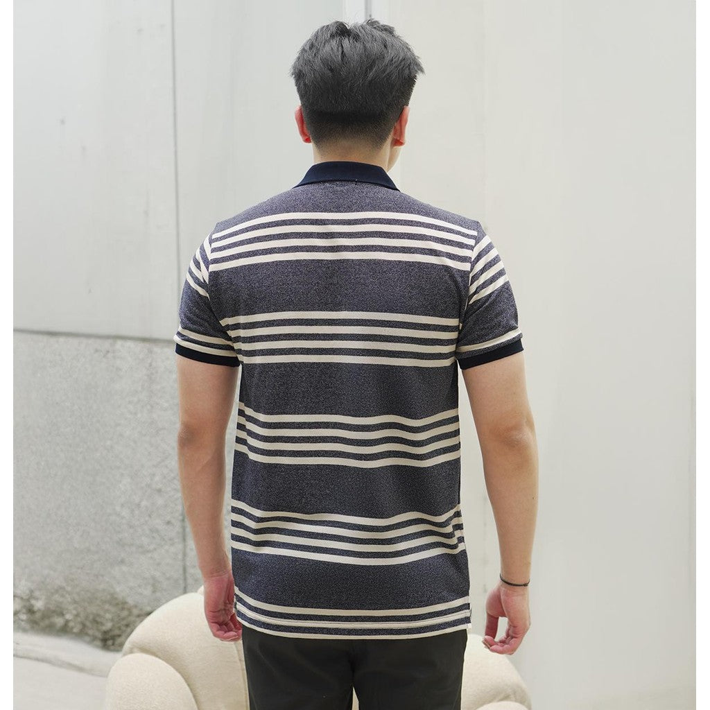 MATSUDA Baju Kaos Polo Shirt Dewasa Stripe Pria Kerah Katun Tsubame Navymel