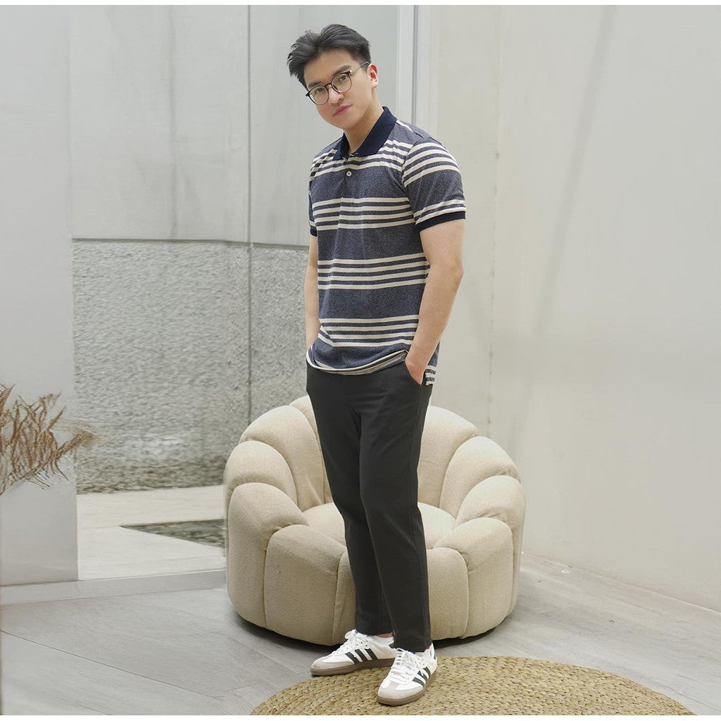 MATSUDA Baju Kaos Polo Shirt Dewasa Stripe Pria Kerah Katun Tsubame Navymel