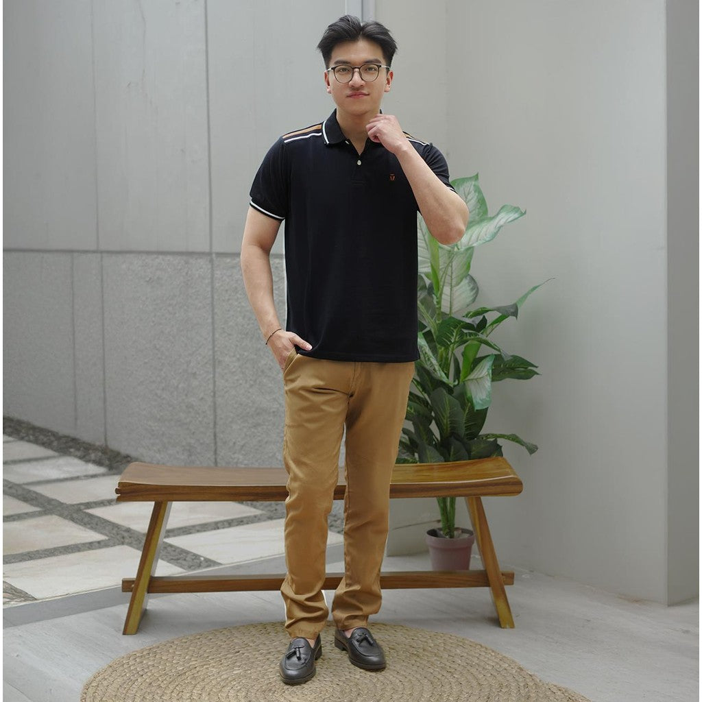 MATSUDA Baju Kaos Polo Shirt Dewasa Stripe Pria Kerah Katun Unnan Black