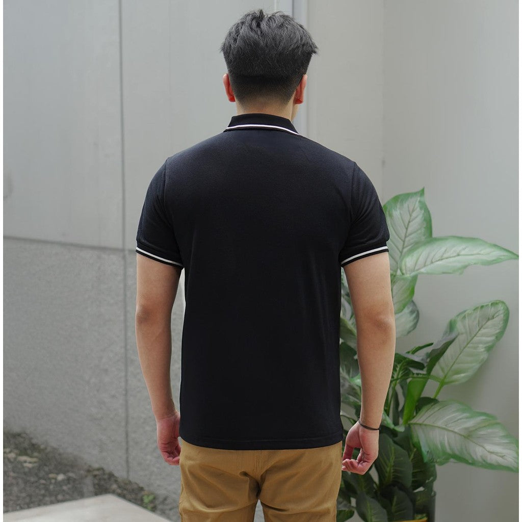 MATSUDA Baju Kaos Polo Shirt Dewasa Stripe Pria Kerah Katun Unnan Black