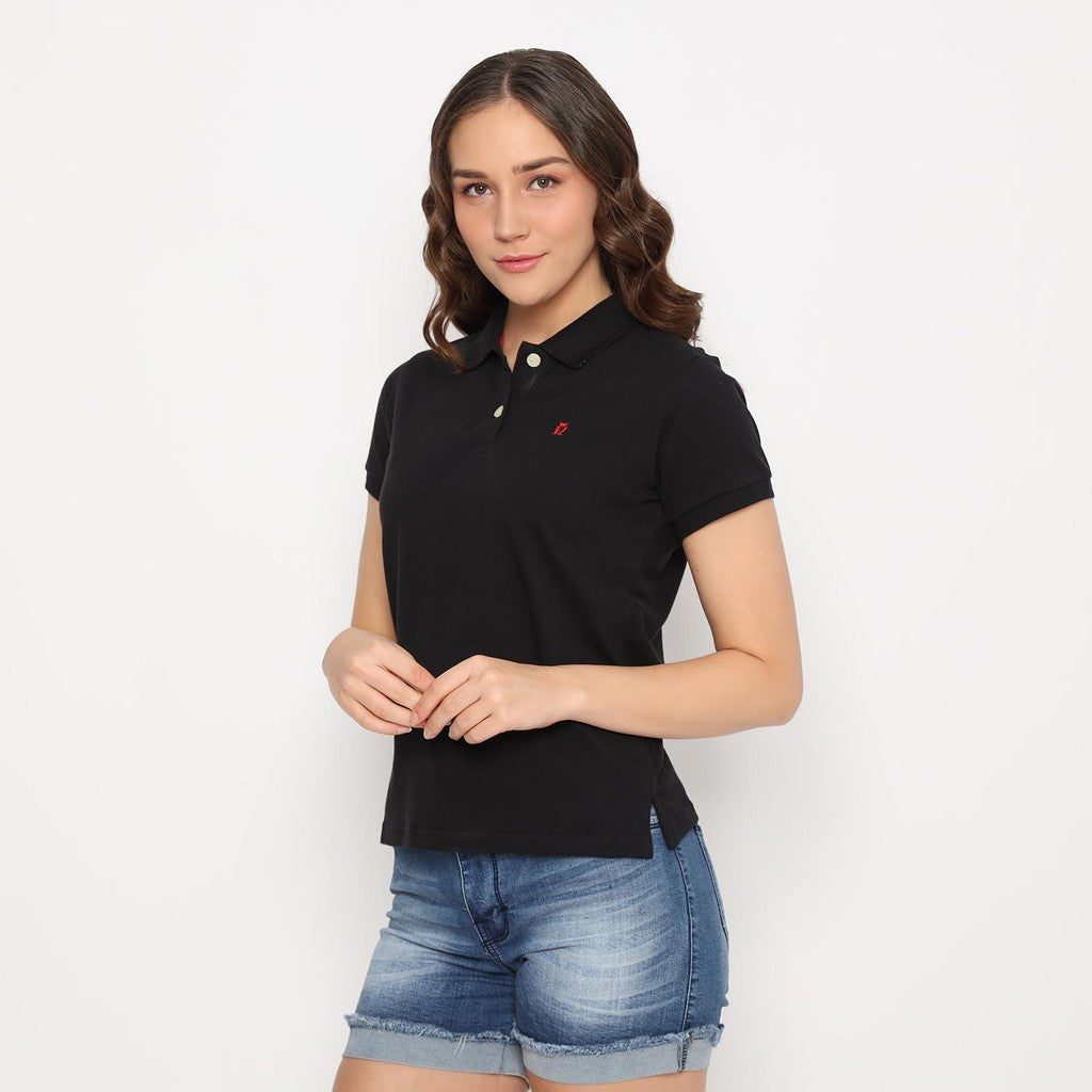 MATSUDA Kaos Polo Shirt Wanita Kerah Eve Hitam Black