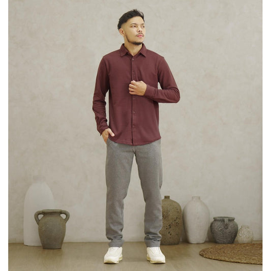 Matsuda Kemeja Pria Lengan Panjang Pique Shunan Wine