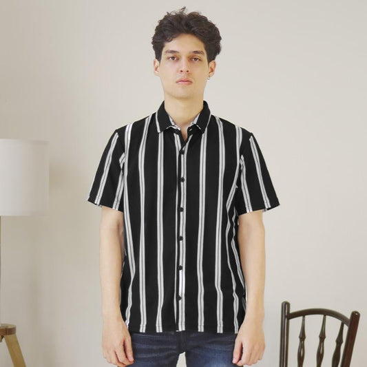 Matsuda Kemeja Pria Stripe Lengan pendek Toshima Black