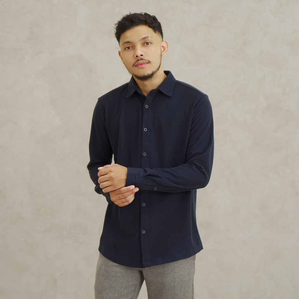 Matsuda Kemeja Pria Pique Lengan Panjang Shunan Olive