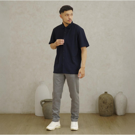Matsuda Kemeja Pria Polos Lengan pendek Pique Kasual Shiroi Navy