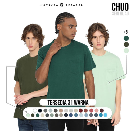 MATSUDA Kaos Polos Pocket T Shirt Cotton Chuo Seri Warna Hijau Variasi Katun Nyaman Pria 3XL