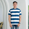 Matsuda T Shirt Pria Kaos Stripe Nanao Steel Blue White